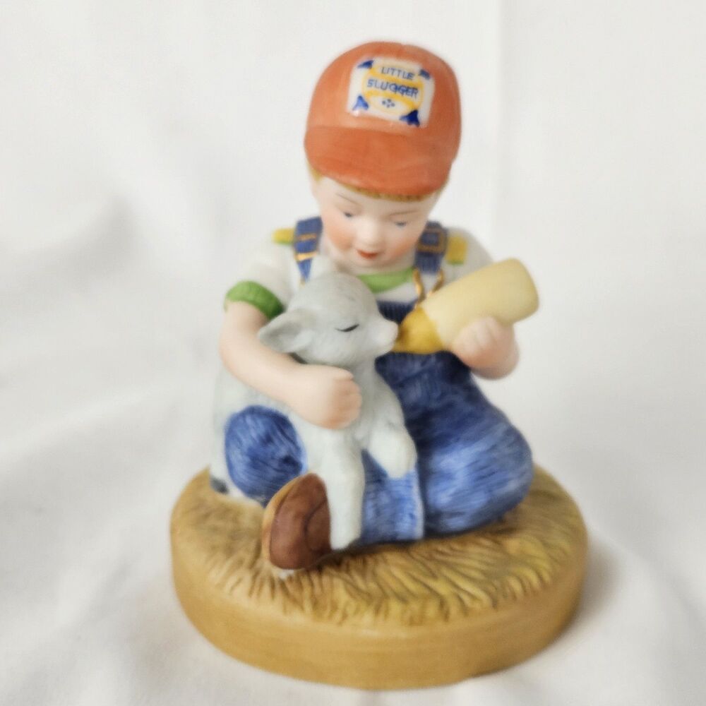 Country Store Little Farmers Boy Feeding Lamb D. Jacobs 1983
